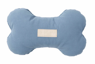 Dusty blue FuzzYard Life bone-shaped plush dog toy, front view