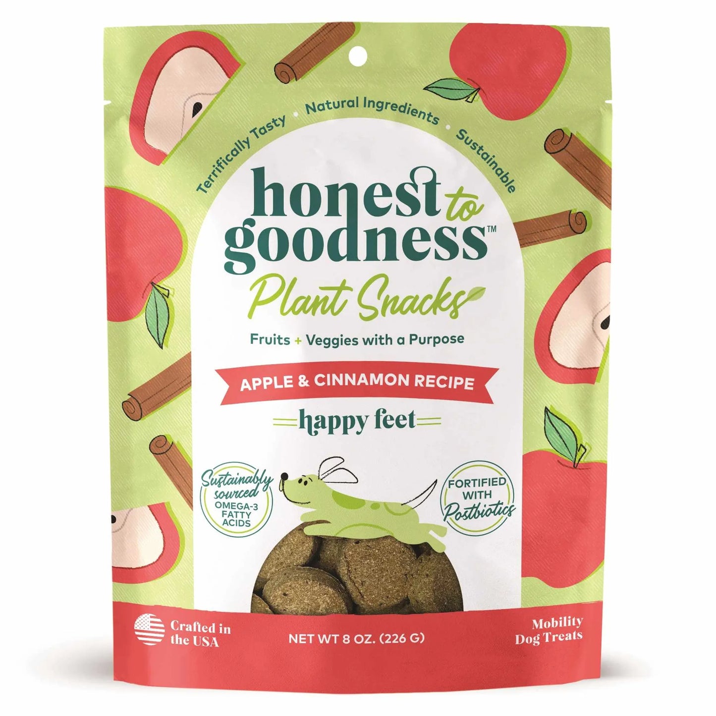 Honest To Goodness Plant Snacks Happy Feet Dog Treats - Apple Cinnamon Crunchy Biscuits | 8oz