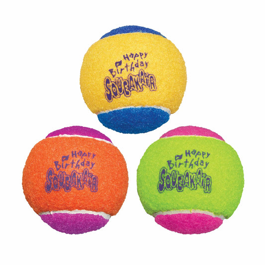 KONG SqueakAir Birthday Balls Dog Fetch Toy - Squeaker Tennis Balls for Dogs Medium Size