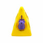 KONG(R) Rewards Rocker Cheese Cat Toy with yellow cheese-shaped base and purple mouse inside for cats to play with.
