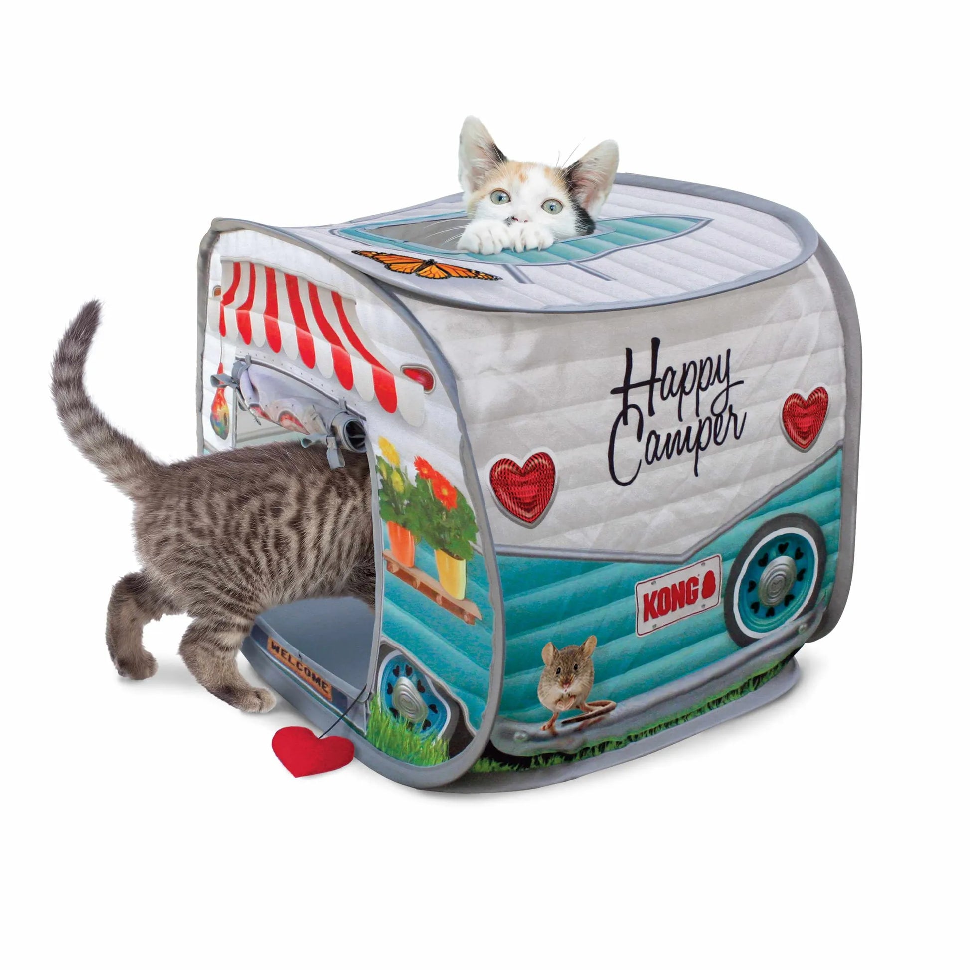 KONG(R) Play Spaces Camper Cat Toy with playful cats, camper design, and colorful details for cat supplies and pet products.