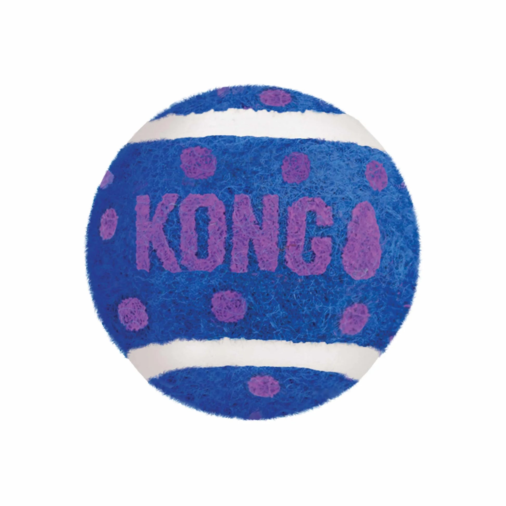 KONG(R) Cat Active Tennis Balls w/Bells Cat Toy in blue with purple dots and white stripes for active play