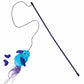 KONG(R) Teaser Feather Assorted Cat Toy with blue plush bird and purple feathers on a black wand for cat play.