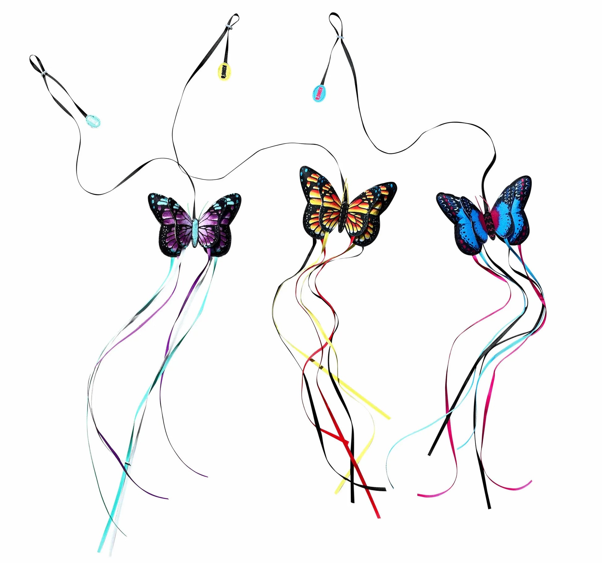 KONG(R) Teaser Butterfly Assorted Cat Toy with colorful butterfly shapes and dangling ribbons for cat play and exercise