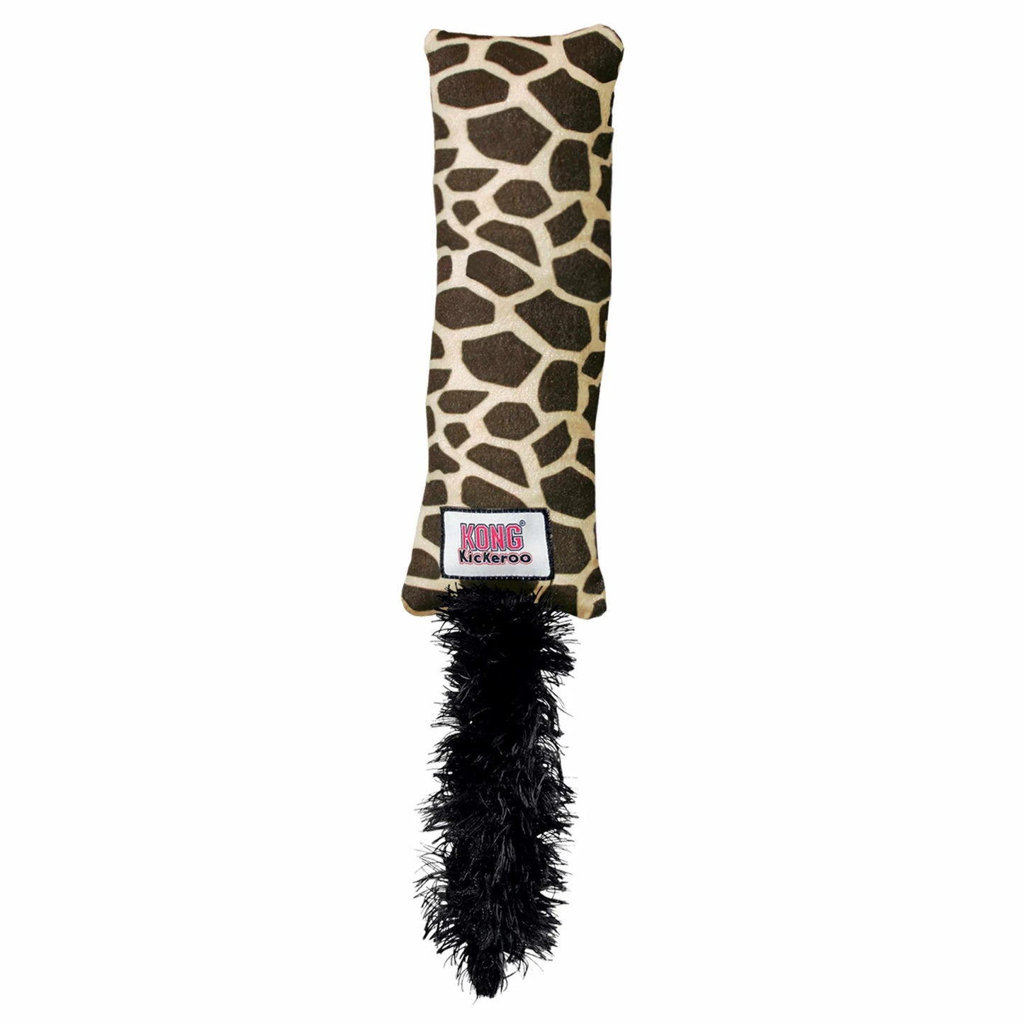 KONG(R) Kickeroo(R) Pattern #1 Cat Toy with giraffe print fabric and black textured tail for interactive play