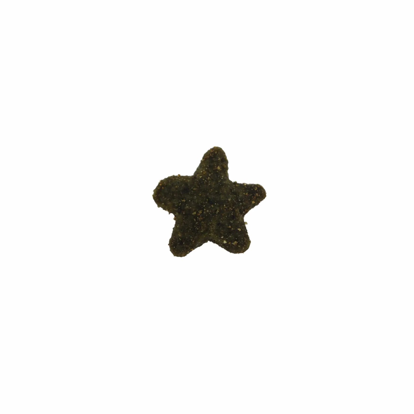 Single star-shaped dark cat treat piece from KONG Cat Nibbies Chicken Cat Treats 2oz on white background