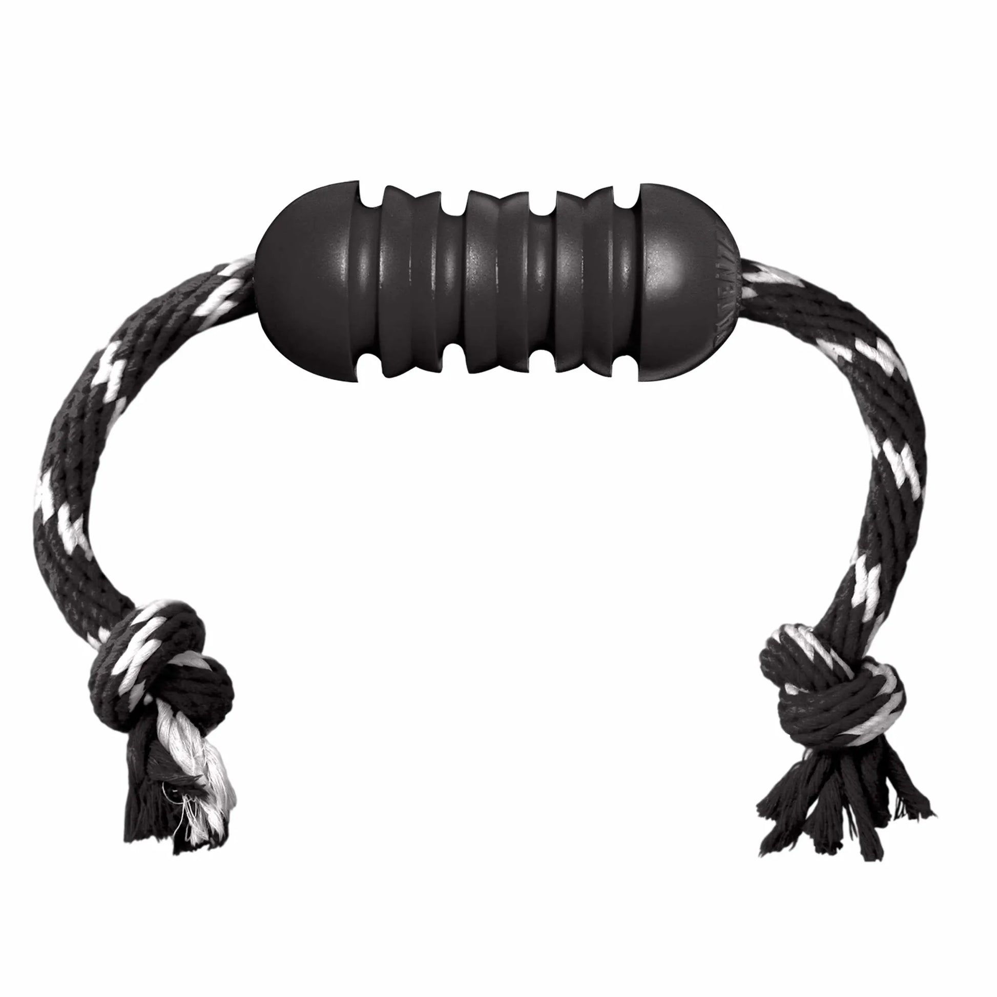 KONG(R) E-Collar EZ Clear(TM) dog toy with durable black rubber center and knotted black and white rope ends