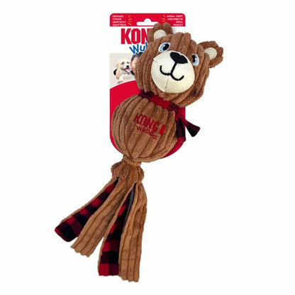 KONG Holiday Wubba Corduroy Bear Large - Squeaky Tug & Shake Toy.