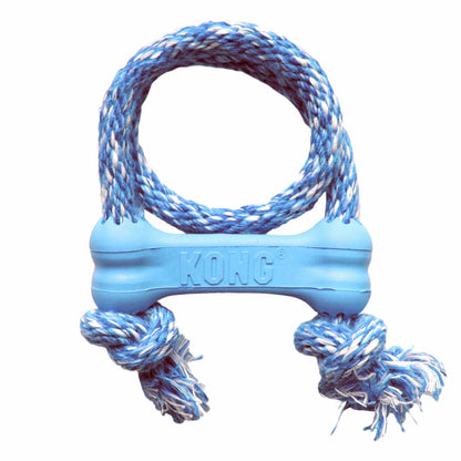KONG(R) Puppy Goodie Bone w/Rope Chew Toy XS with blue durable bone and knotted rope for puppies