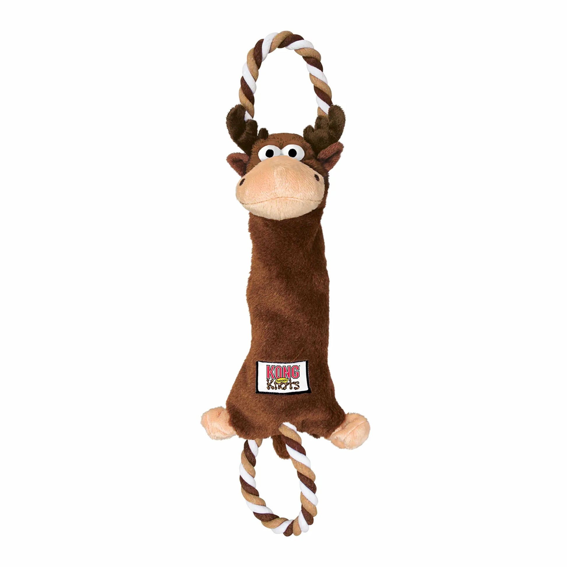 KONG(R) Tugger Knots Moose Dog Rope Toy Medium/Large with plush moose and rope loops for tugging and chewing