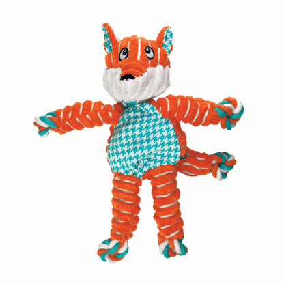 KONG(R) Floppy Knots Fox Dog Rope Toy in orange and blue with knotted limbs and soft fabric details for dog play