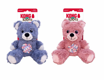 KONG(R) Knots Teddy Dog Rope Toy Assorted featuring blue and pink plush teddy bears with rope knots in the center