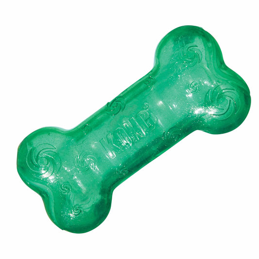 KONG Squeezz Crackle Bone Dog Toy - Flexible Fetch Toy with Crinkle Sound for Indoor & Outdoor Play