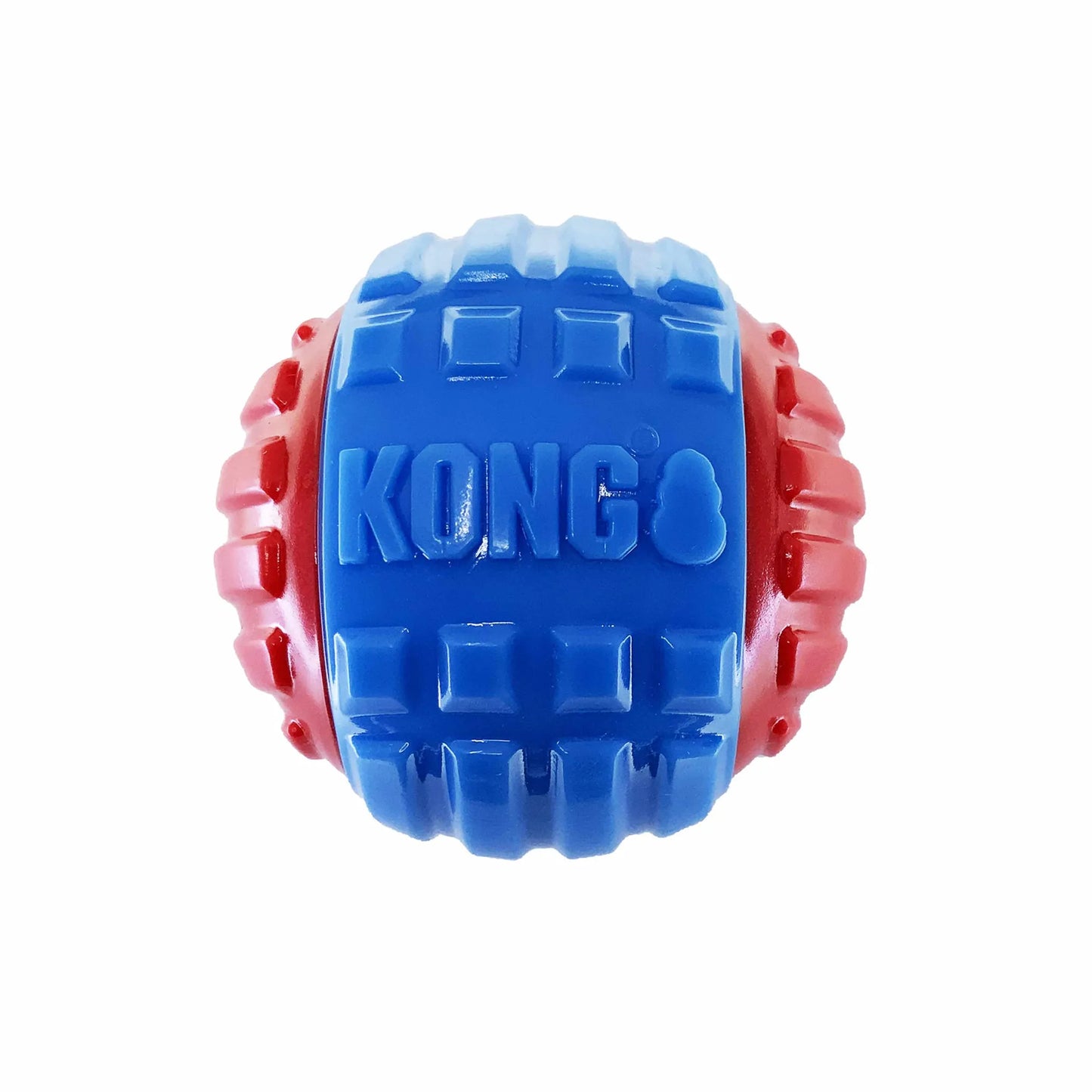 KONG(R) CoreStrength(TM) Rattlez Ball Dog Chew Toy Large in blue and red durable textured design for dogs.