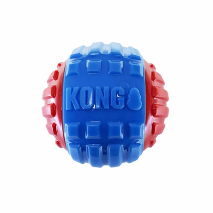 KONG(R) CoreStrength(TM) Rattlez Ball Dog Chew Toy Large in blue and red durable textured design for dogs.