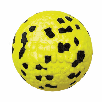 KONG(R) Reflex Ball Dog Fetch Toy bright yellow with black spots, textured for interactive dog play and fetch.