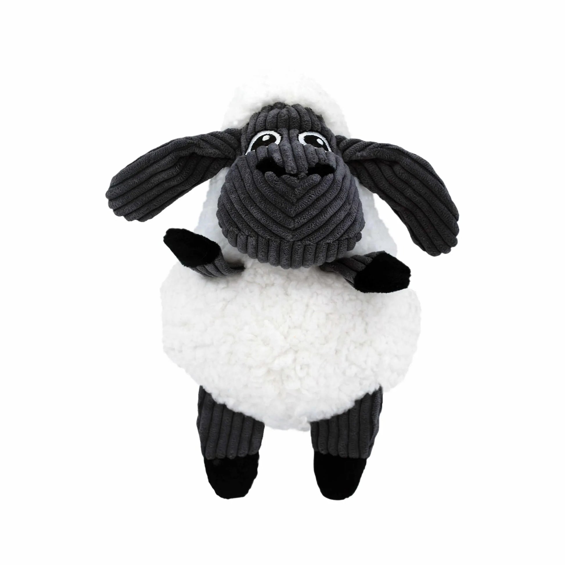 KONG(R) Sherps Floofs Sheep Dog Plush Toy Medium with soft textured white body and black corduroy ears and limbs