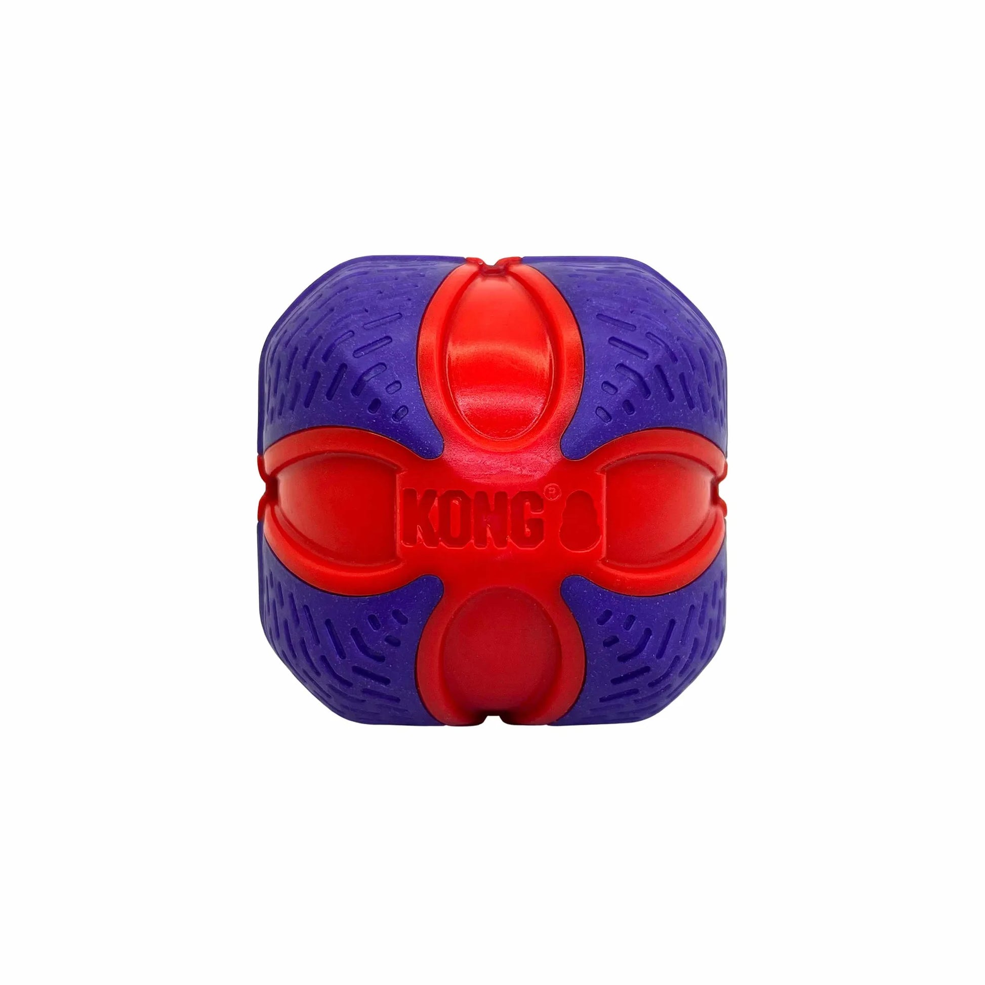 KONG(R) Duets Duos Ball Dog Fetch Toy Medium in red and purple durable design for interactive pet play and fetch games
