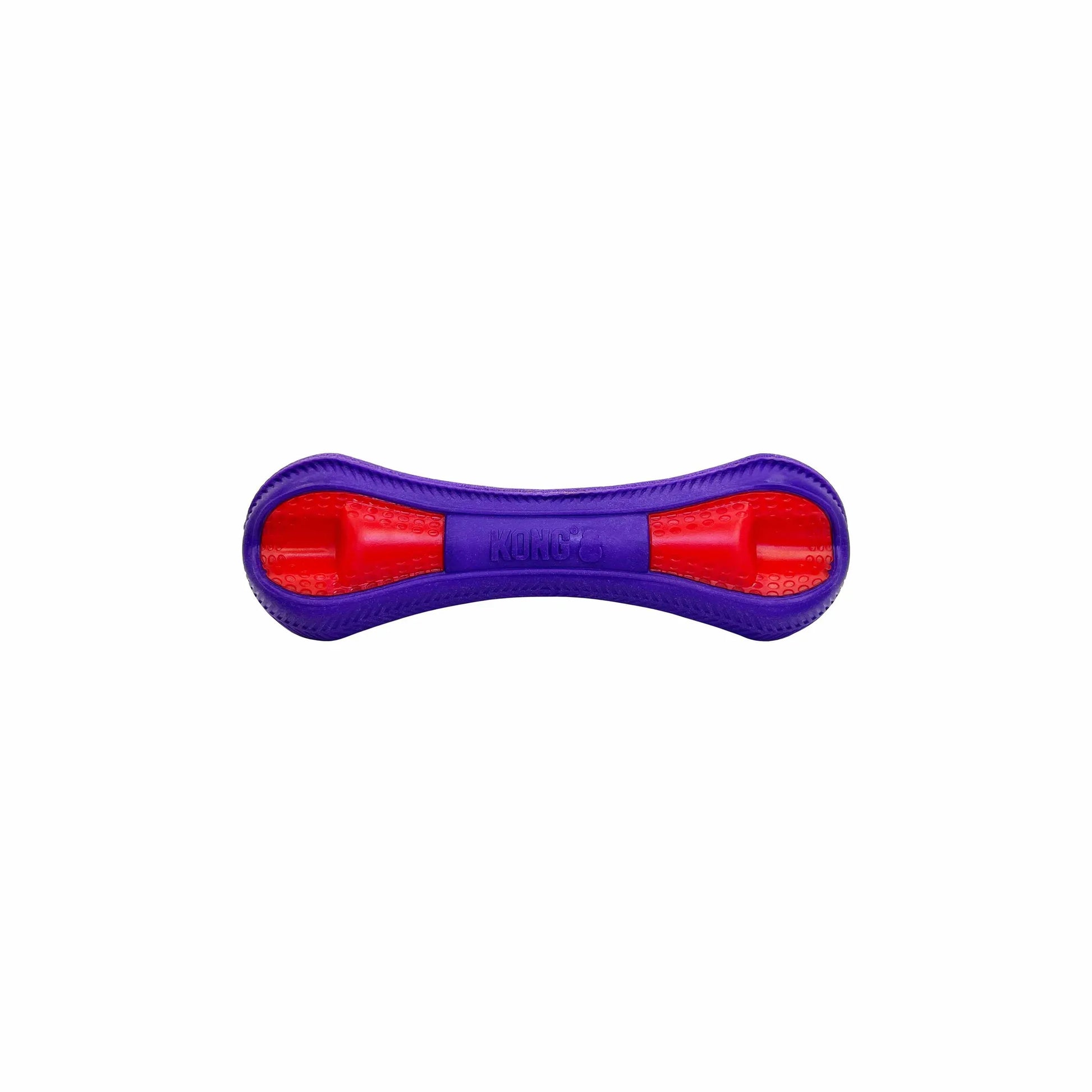 KONG(R) Duets Duos Bone Dog Fetch Toy in purple and red, designed for durable dog play and fetch sessions