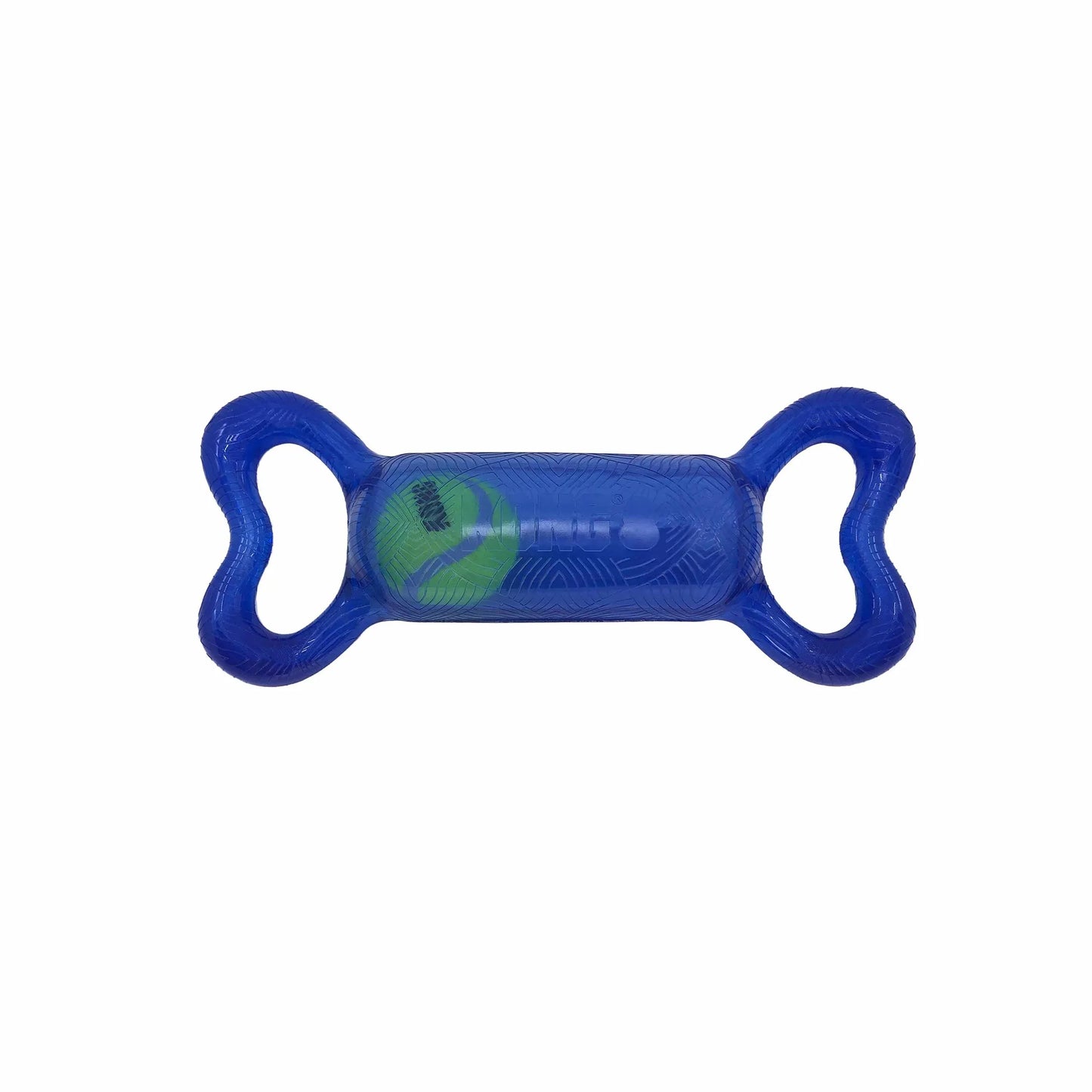 KONG(R) Jumbler(TM) Tug Dog Enrichment Toy Assorted in blue with a tennis ball inside for interactive dog play and enrichment