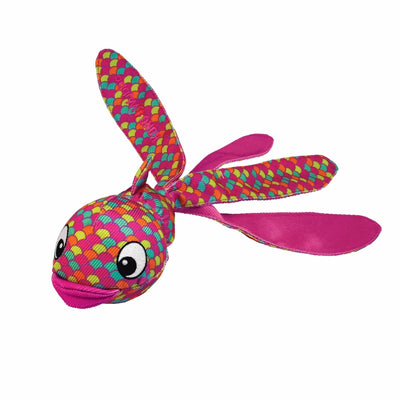 Pink multicolor KONG Wubba Finz dog tug toy with fish-shaped fabric tails