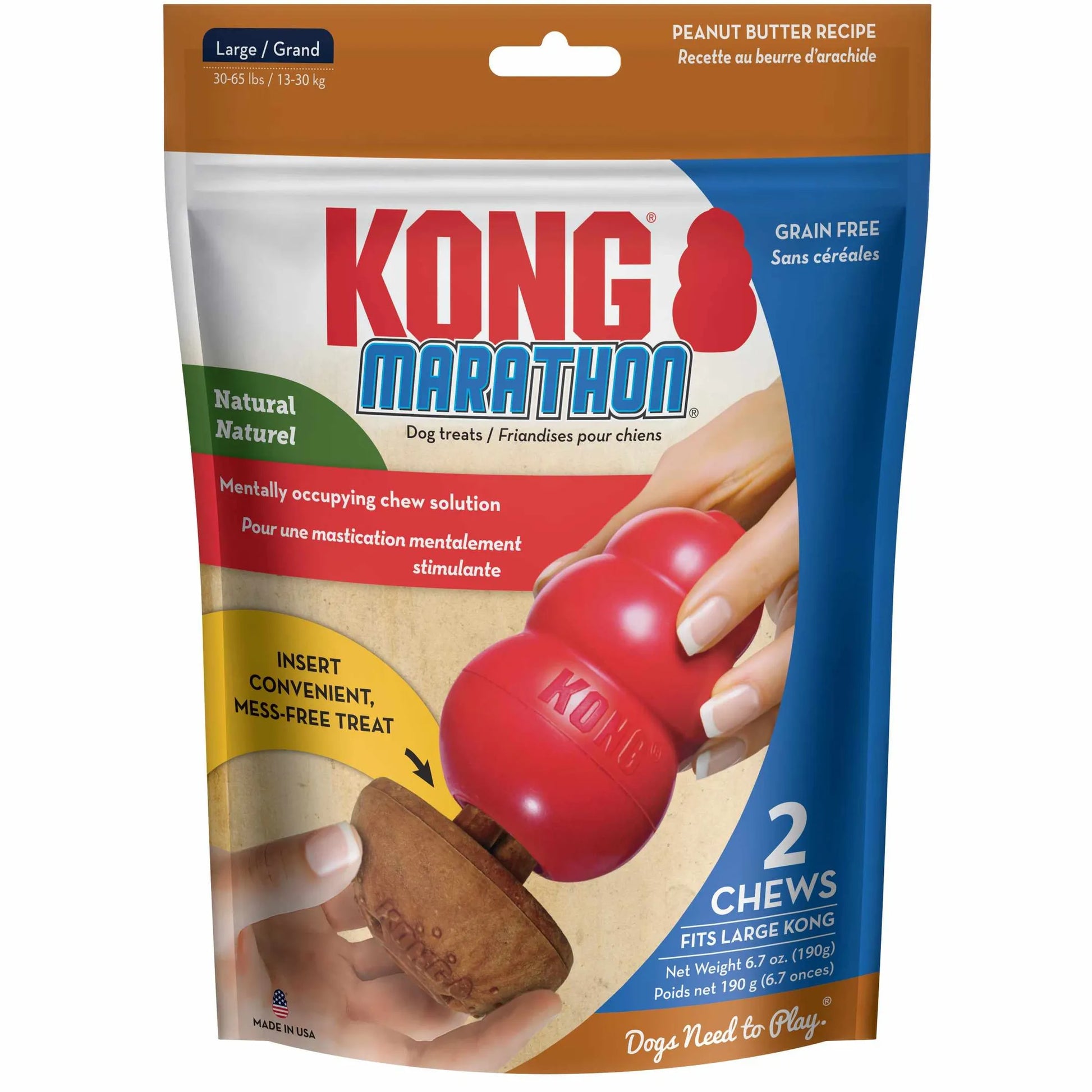 KONG(R) Marathon(R) Peanut Butter Large 2pk dog treats with natural, grain-free recipe and convenient chew insert