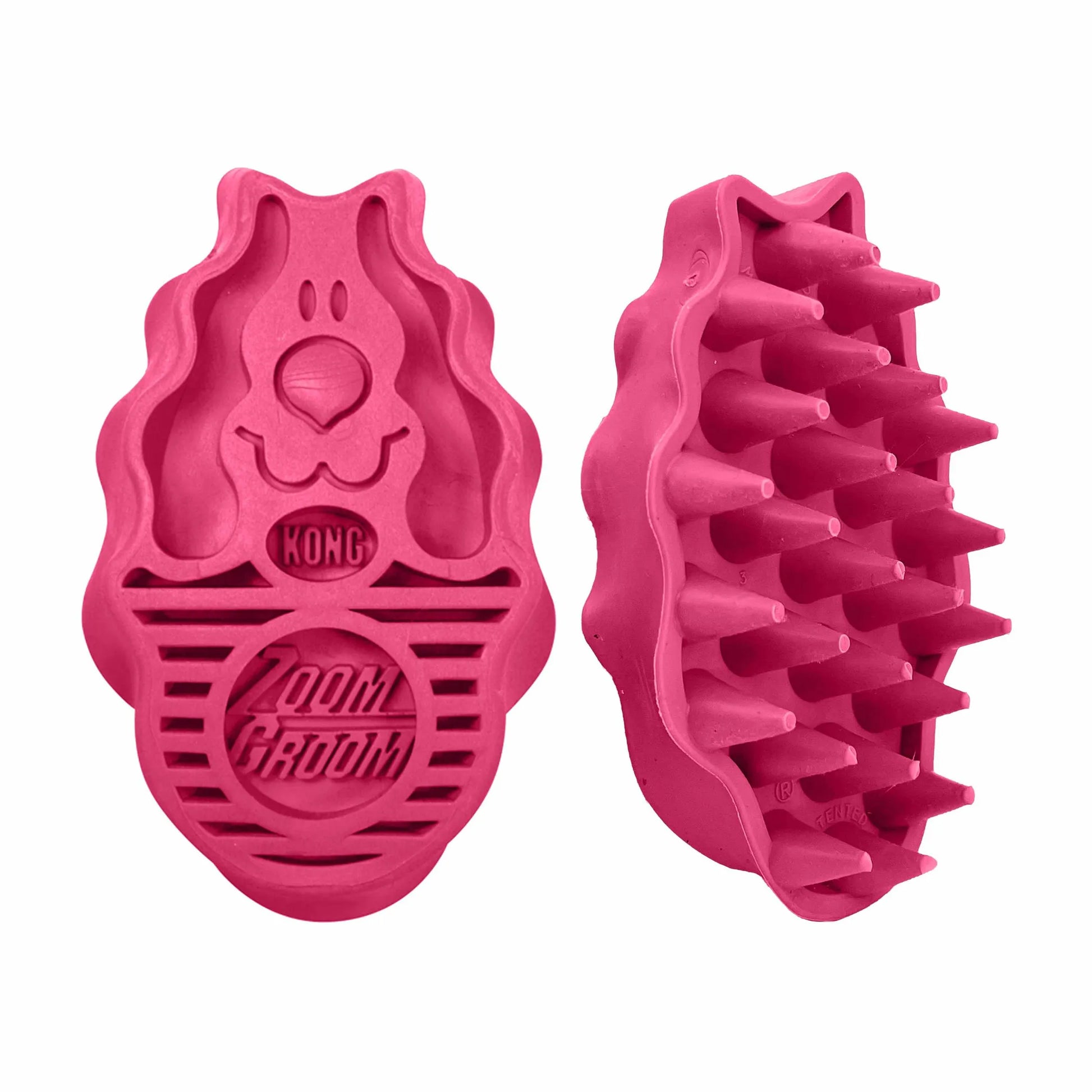 KONG ZoomGroom Raspberry Brush Large pet grooming tool with soft rubber bristles for effective shedding and massage