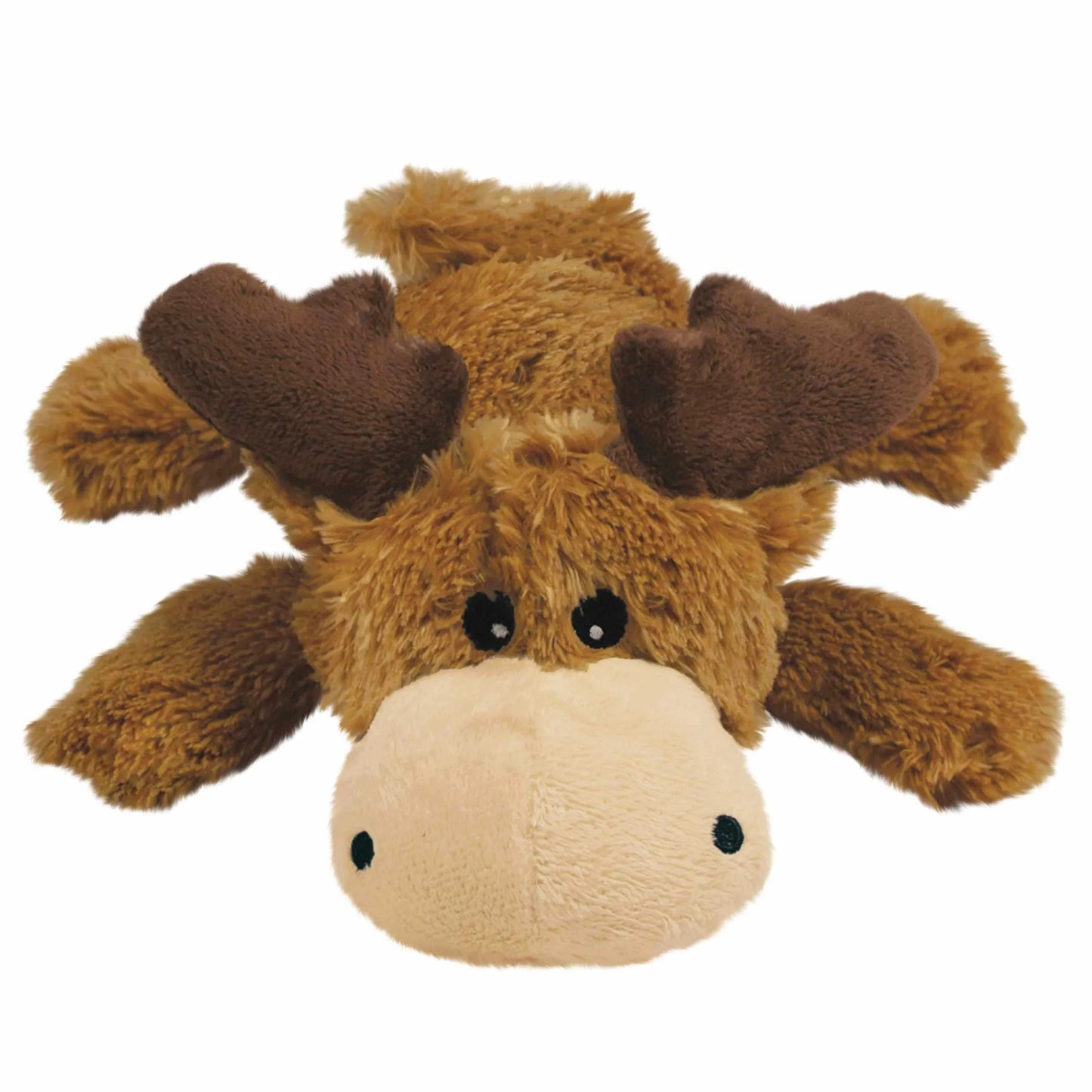 KONG(R) Cozie(TM) Marvin Moose soft plush dog toy with brown antlers and beige snout for pet play and comfort