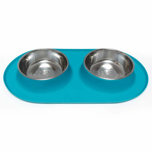 Messy Mutts Double Silicone Feeder with Stainless Steel Bowls Large