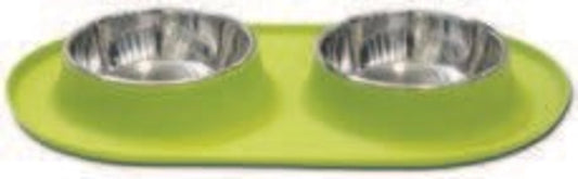 Messy Mutts Double Silicone Feeder with Stainless Steel Bowls Large