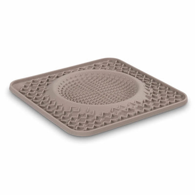 Gray square Messy Mutts silicone dog lick mat with raised circular texture