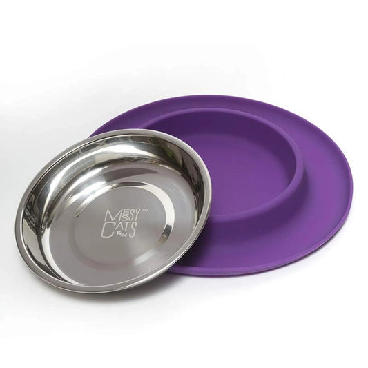 Messy Cats Single Silicone Feeder with Stainless Steel Bowl Medium