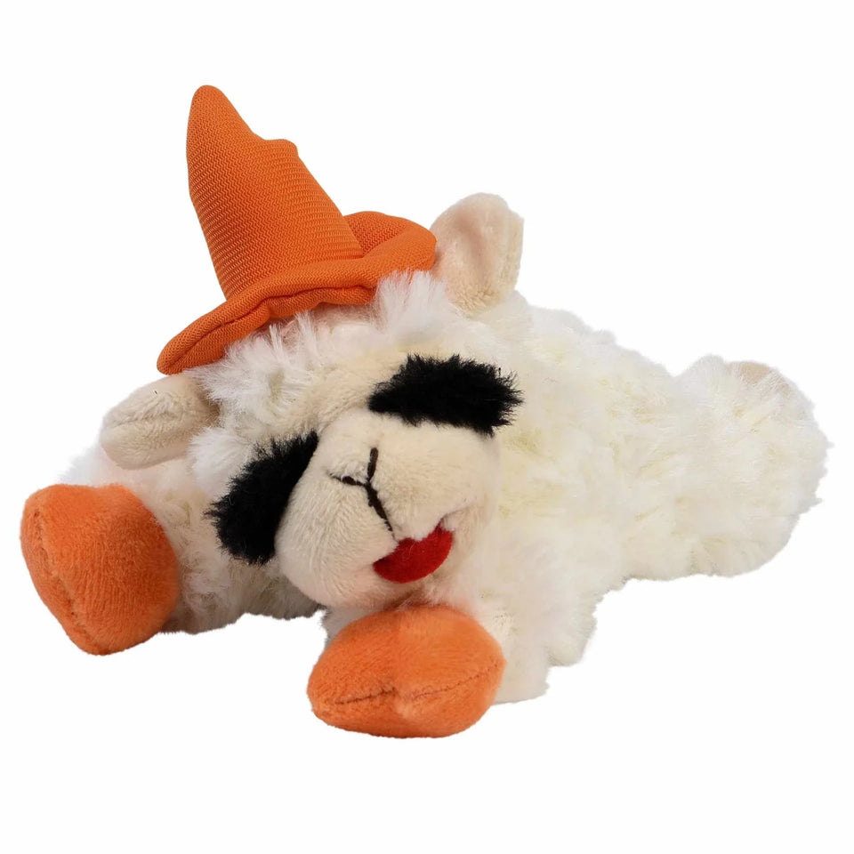 Multipet Halloween Lamb Chop 6.5 with Orange Hat & Paws - Pets Perfect