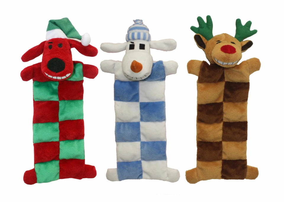 Multipet Loofa Christmas Squeaker Mat Assortment (Santa, Reindeer, Snowman) 12" - Pets Perfect