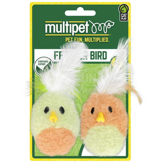 Multipet Feather Bird w/ Catnip Cat Toy Assorted Colors 5" 2pk - Pets Perfect