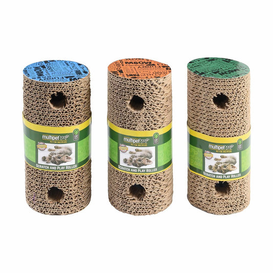 Multipet Cardboard Scratcher Roller Cat Toy Assorted Colors 7.5" - Pets Perfect