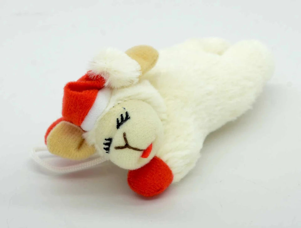 Multipet Holiday Lamb Chop with Santa Hat Cat Toy 4" - Pets Perfect
