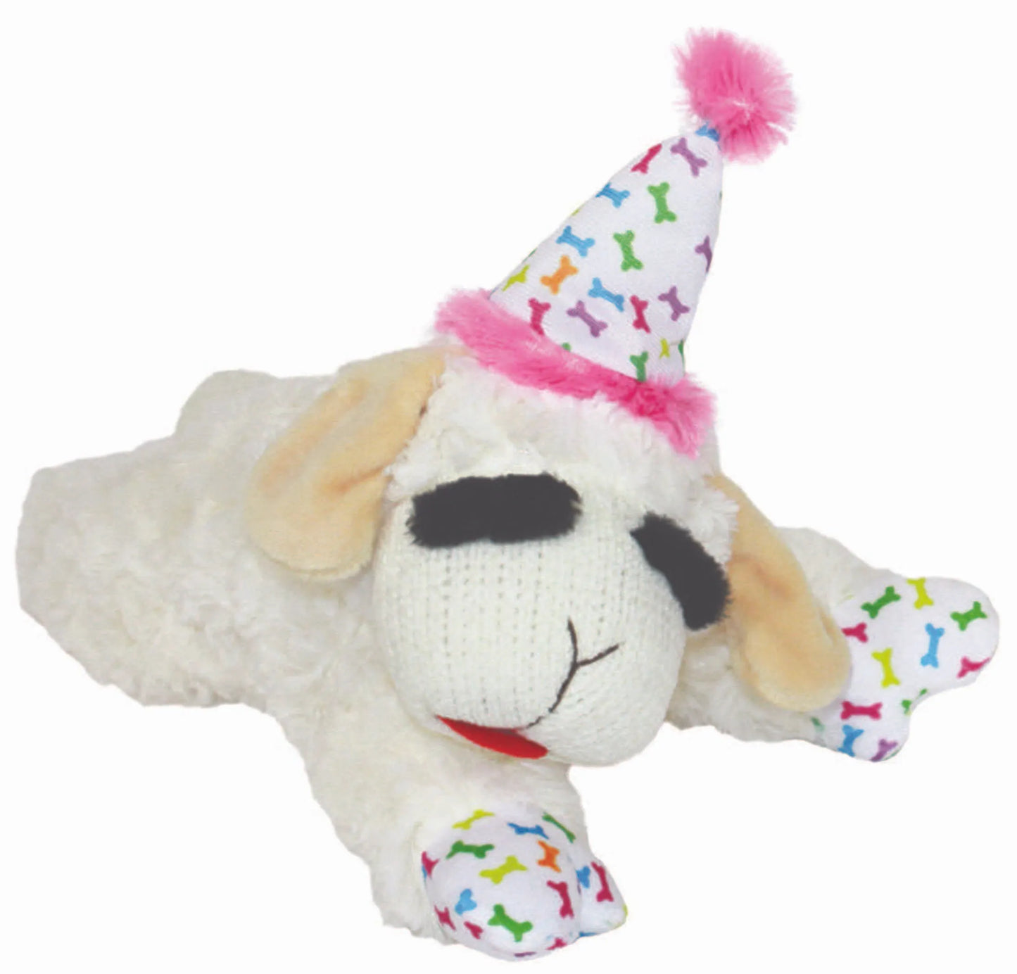Multipet Lamb Chop with Birthday Hat - Plush Squeaky Dog Toy for Celebrations