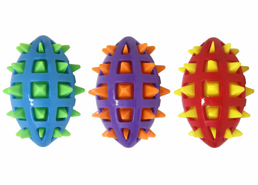 Multipet Spike TPR Football Dog Chew Toy Assorted Colors 5" - Pets Perfect