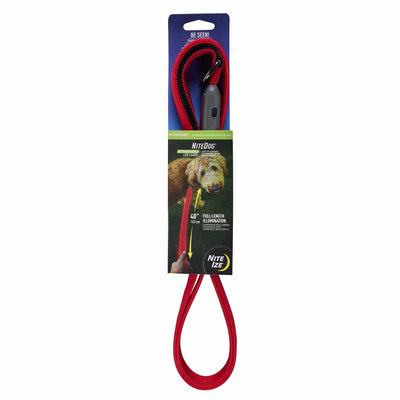Red Nite Ize NiteDog rechargeable LED dog leash in retail packaging