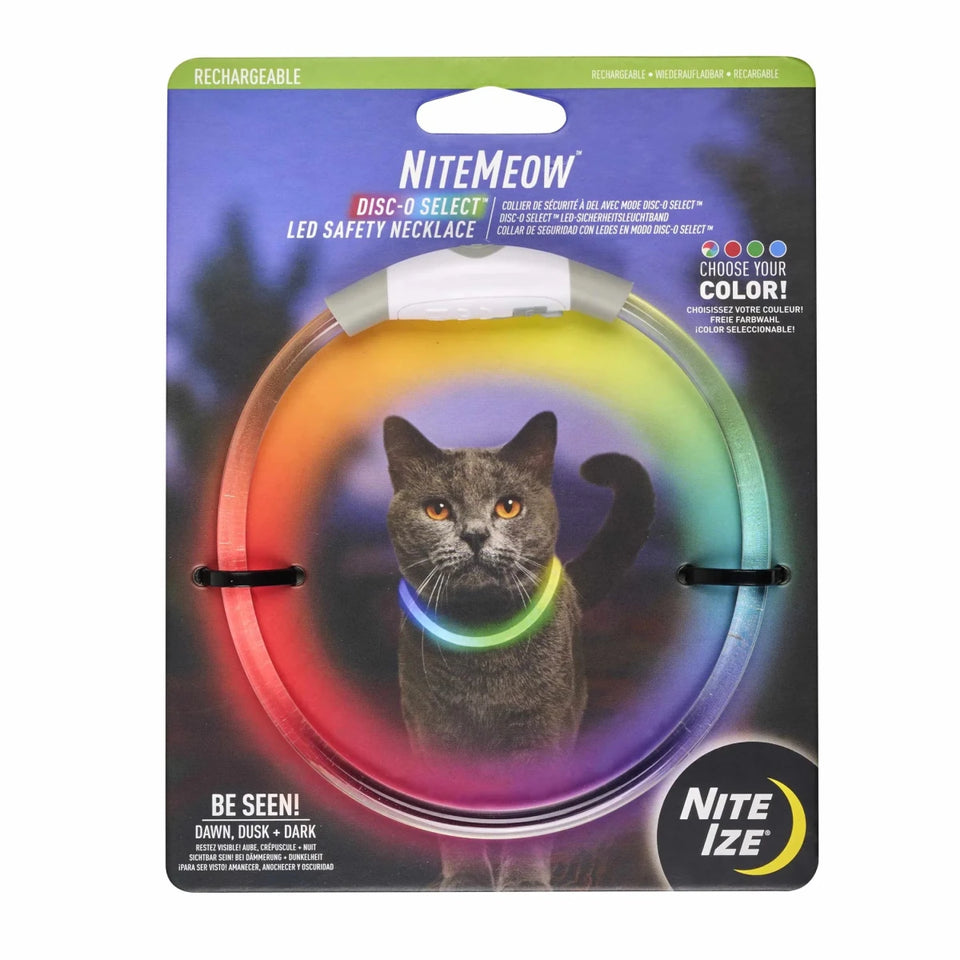 Nite Ize NiteMeow Rechargeable LED Safety Necklace - Disc-O Select - Pets Perfect