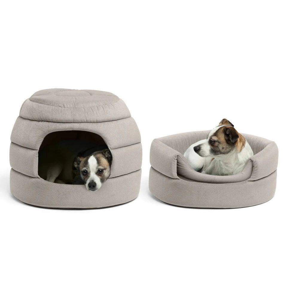 Best Friends by Sheri 2-in-1 Honeycomb Ilan Pet Hut Cuddler Cat and Dog Bed Grey - Pets Perfect