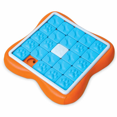 Nina Ottosson Challenge Slider Interactive Treat Dog Puzzle Dog Toy Blue/Orange Level 3 - Pets Perfect