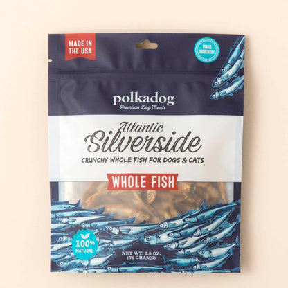 Polkadog Atlantic Silverside Dehydrated Whole Fish Treats for Dogs & Cats - Single Ingredient (2.5oz)