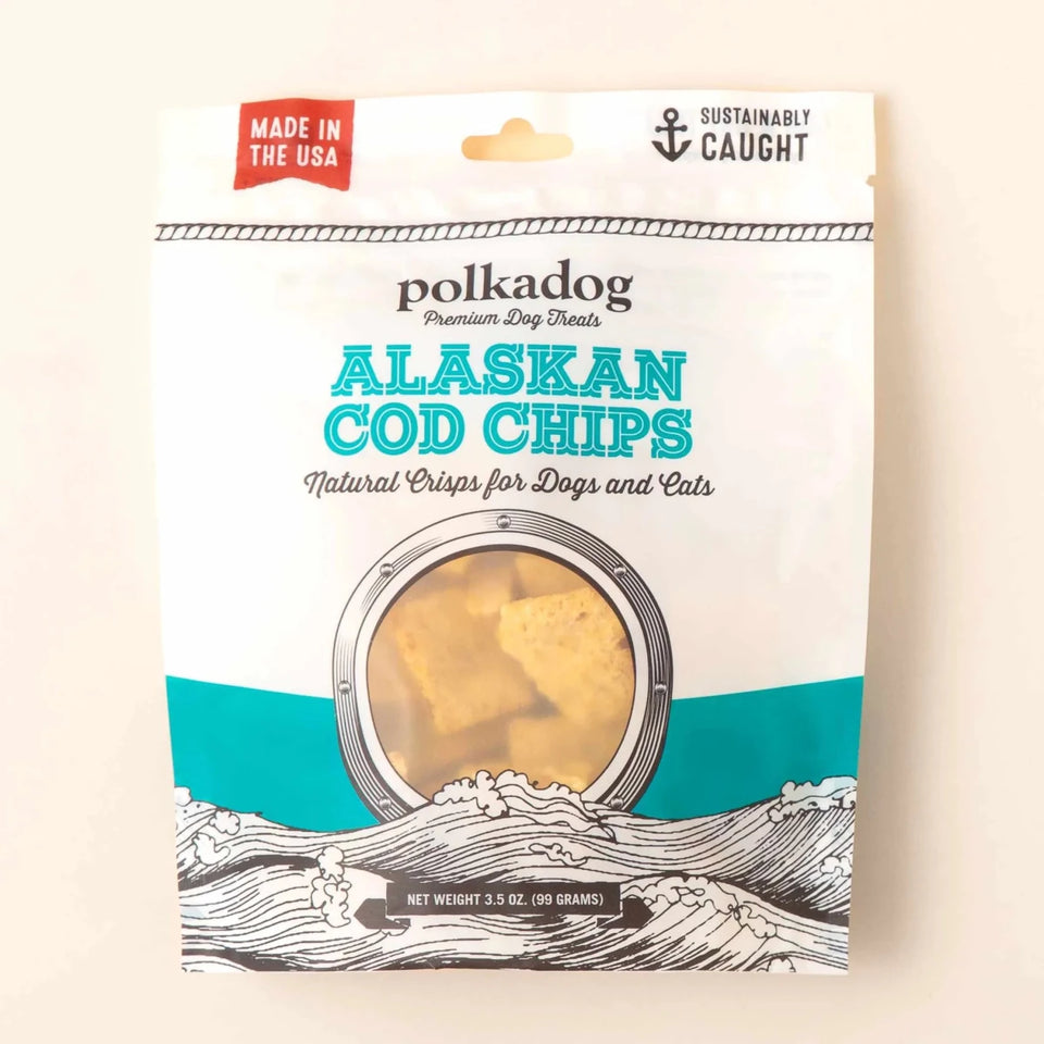 Polkadog Alaskan Cod Chips Dog and Cat Dog Treats 3.5 oz - Pets Perfect