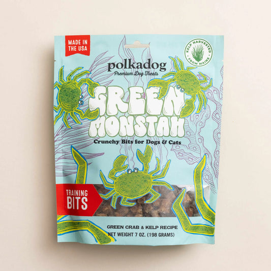 Polkadog Green Monstah Training Bits - Crunchy Spinach & Peanut Butter Treats for Dogs & Cats (7oz)