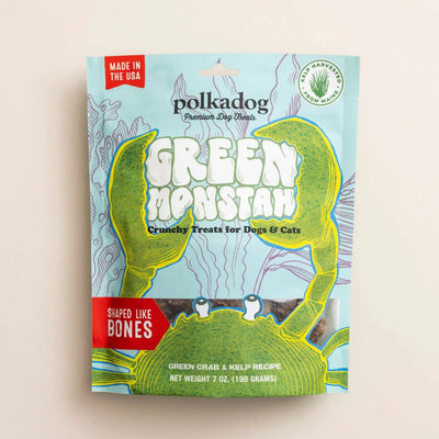 Polkadog Green Monstah Bone Shaped Crunchy Dog and Cat Dog Treats 7 oz - Pets Perfect