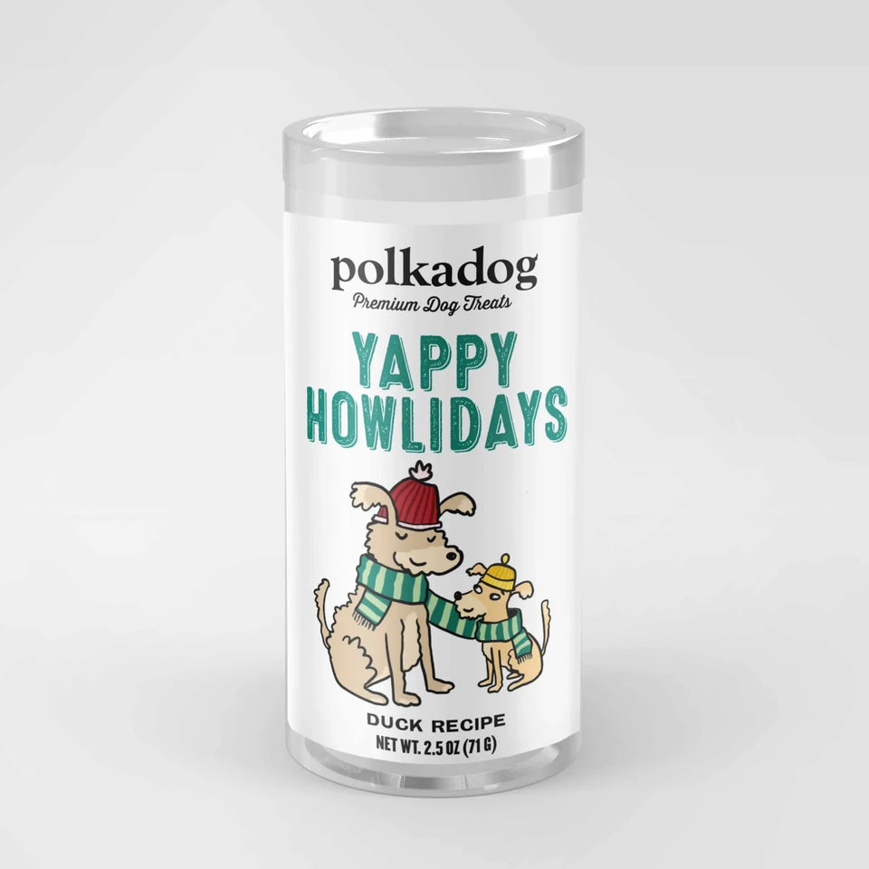 Polka Dog Holiday Mini Tube: Yappy Howlidays, Lucky Duck Bits 2 oz - Pets Perfect