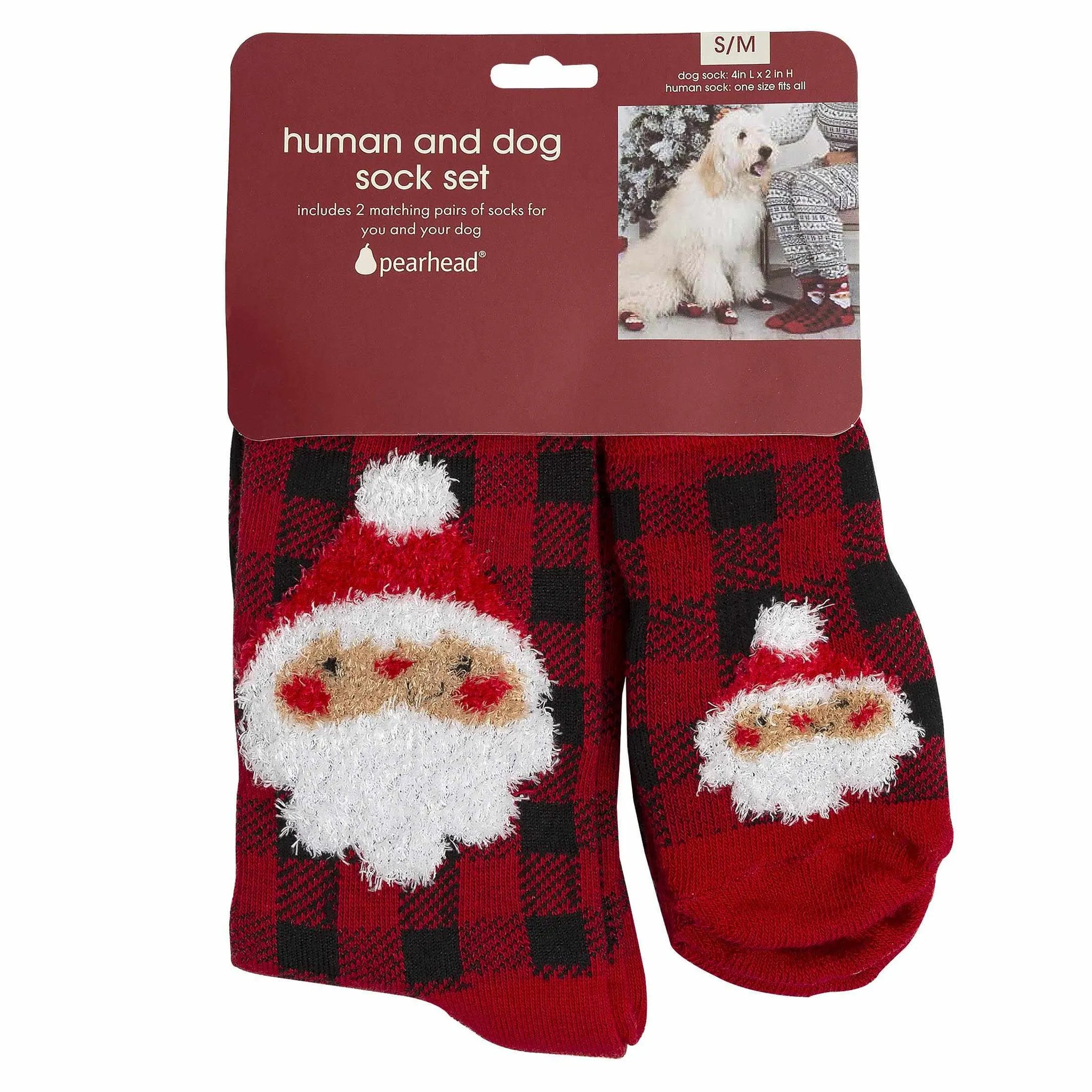 Pearhead Human and Dog Sock Set Buffalo Check Santa