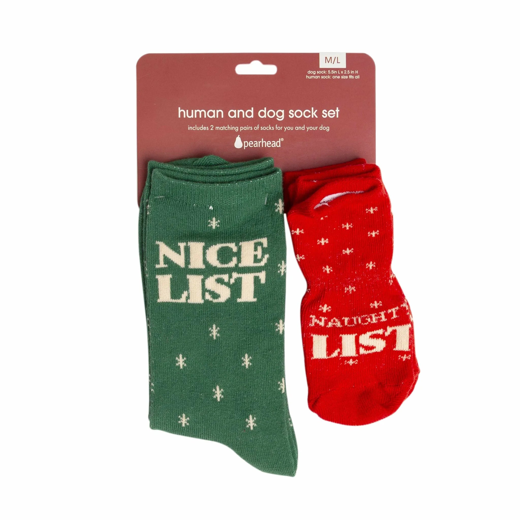 Pearhead Naughty List / Nice List Human and Dog Sock Set